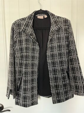 Chico's Black & White Plaid Open-Front Jacket